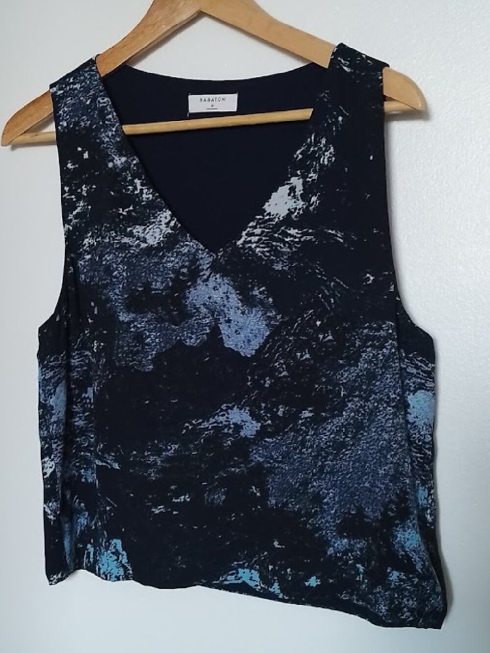 Babaton Sleeveless Blouse, Blue with Abstract Pattern, Womens' Size M